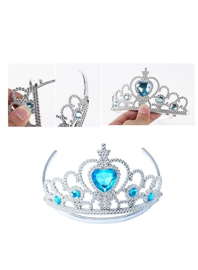 Rally Princess Dress-Up Accessories Set for Girls – Silver Crown with Blue Gems + Magic Wand + Blonde Braid + Long Gloves – Suitable for Parties - Image 5