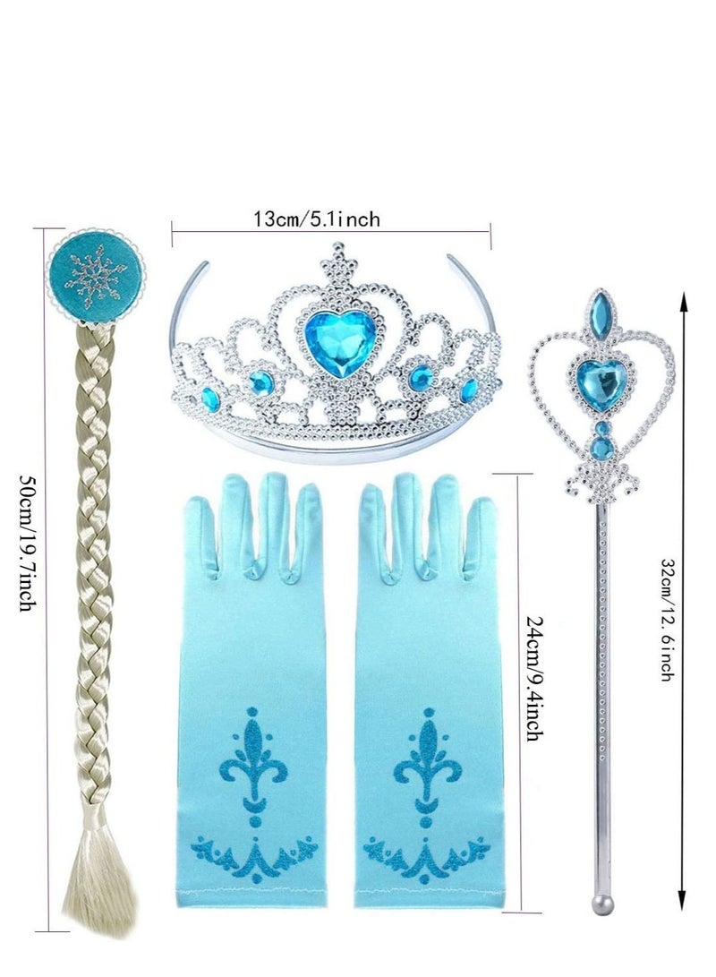 Rally Princess Dress-Up Accessories Set for Girls – Silver Crown with Blue Gems + Magic Wand + Blonde Braid + Long Gloves – Suitable for Parties - Image 2
