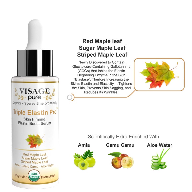 Visage Pure Triple Elastin Pro - Skin Firming Elastin Boost Face Serum - Contains "GCGs" That Increases the Skin's Elastin and Elasticity - USDA Organic - Physician Formulated - Research Supported - Image 2