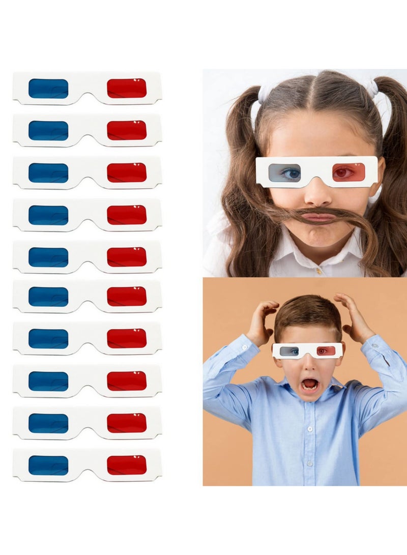 10pcs Universal Paper Anaglyph 3D Glasses Red  Blue for 3D Movies TV  Educational Use 250g Cardboard with PET Durable Reusable 14.3x3.7cm for children aged 7-14  - Image 1