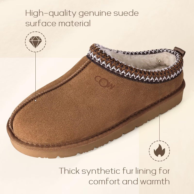 OOW Genuine Suede Wide Slippers for Women with Memory Foam Fuzzy House Shoes for Indoor Outdoor - Image 5