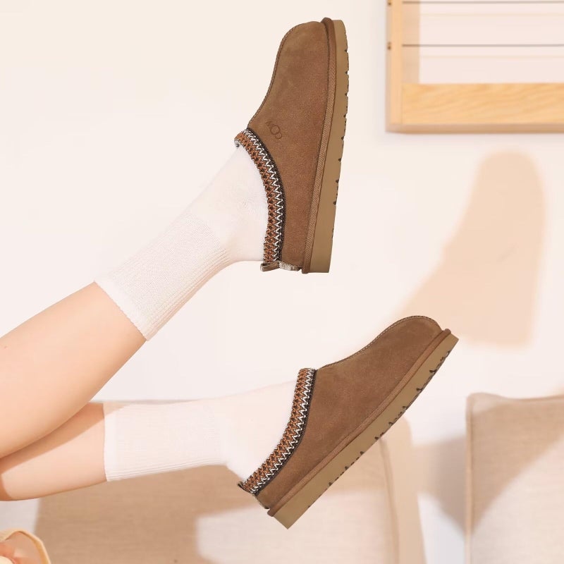 OOW Genuine Suede Wide Slippers for Women with Memory Foam Fuzzy House Shoes for Indoor Outdoor - Image 2
