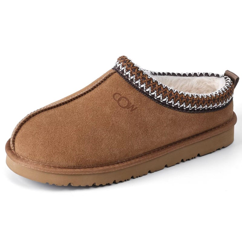 OOW Genuine Suede Wide Slippers for Women with Memory Foam Fuzzy House Shoes for Indoor Outdoor - Image 1