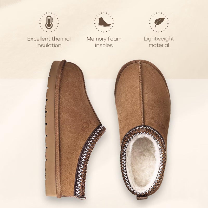 OOW Genuine Suede Wide Slippers for Women with Memory Foam Fuzzy House Shoes for Indoor Outdoor - Image 4