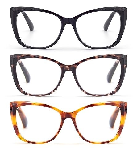 Autojouls 3-Pack Reading Glasses for Women，Oprah Style Frame Spring Hinge Clear Lens Readers Glasses, 3 Colors Mix Black GrayTortoise YellowTortoise 1.5 x - Image 3