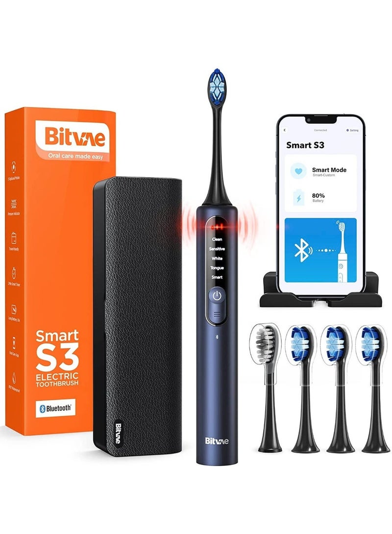 Bitvae فرشاة أسنان كهربائية Bitvae BV S3 للبالغين، فرشاة أسنان بقوة صوتية مع مستشعر ضغط ذكي، 8 رؤوس فرشاة، فرشاة أسنان تلقائية بلوتوث مع حقيبة سفر فاخرة ومطهر فرشاة أسنان UV مع حامل | مطهر فرشاة أسنان كهربائي ويدوي UV-C | منظف فرشاة أسنان قابل لإعادة الشحن مثبت على الحائط مع نظام تجفيف بالهواء | شاشة LED | مجموعة حقيبة نظافة USB-C صديقة للسفر - Image 2