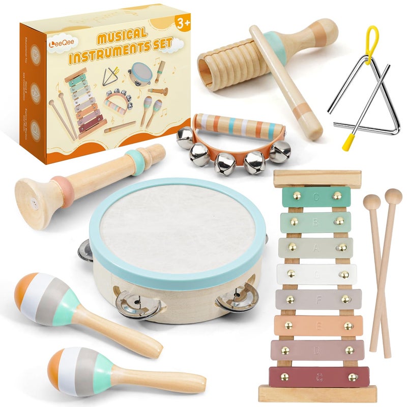 LeeQee Montessori Toys for 1 2 3 Year Old Wooden Toys Baby Musical Instruments Neutral Colors Percussion Instruments Set with Modern Boho Xylophone for Toddlers 3 Music Education - Image 2