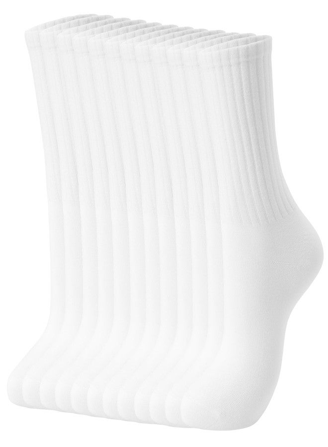 SHIZEN White Crew Socks for Women - 6 Pairs Pack, Quarter Thick Cotton, Thin Long Mid Calf Athletic Socks, Size 6-11 (S2054-6W) - Image 1