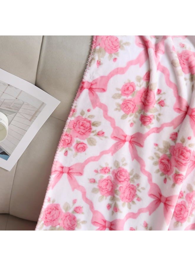 Luxape Bow Blanket Pink Bows Soft Throw Blanket Premium Printed Soft Fabric for Best Comfort - for Infant,Toddler,Newborn,Nursery,Girl,Throw,Crib,Stroller,Gift (Pink, 50x60in) - Image 2