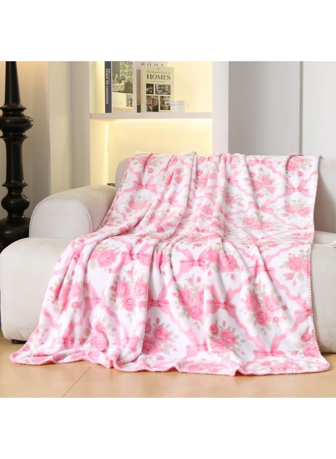 Luxape Bow Blanket Pink Bows Soft Throw Blanket Premium Printed Soft Fabric for Best Comfort - for Infant,Toddler,Newborn,Nursery,Girl,Throw,Crib,Stroller,Gift (Pink, 50x60in) - Image 1