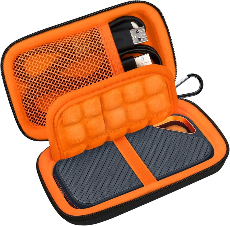 Lacdo Hard Carrying Case for SanDisk Extreme Pro/SanDisk Extreme Portable External SSD 500GB 1TB 2TB 4TB USB-C Solid State Drive EVA Shockproof Protective Storage Travel Bag, Black+Orange - Image 1