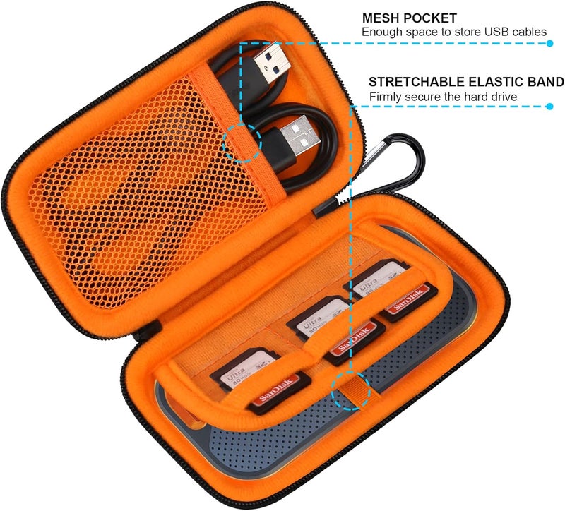 Lacdo Hard Carrying Case for SanDisk Extreme Pro/SanDisk Extreme Portable External SSD 500GB 1TB 2TB 4TB USB-C Solid State Drive EVA Shockproof Protective Storage Travel Bag, Black+Orange - Image 4