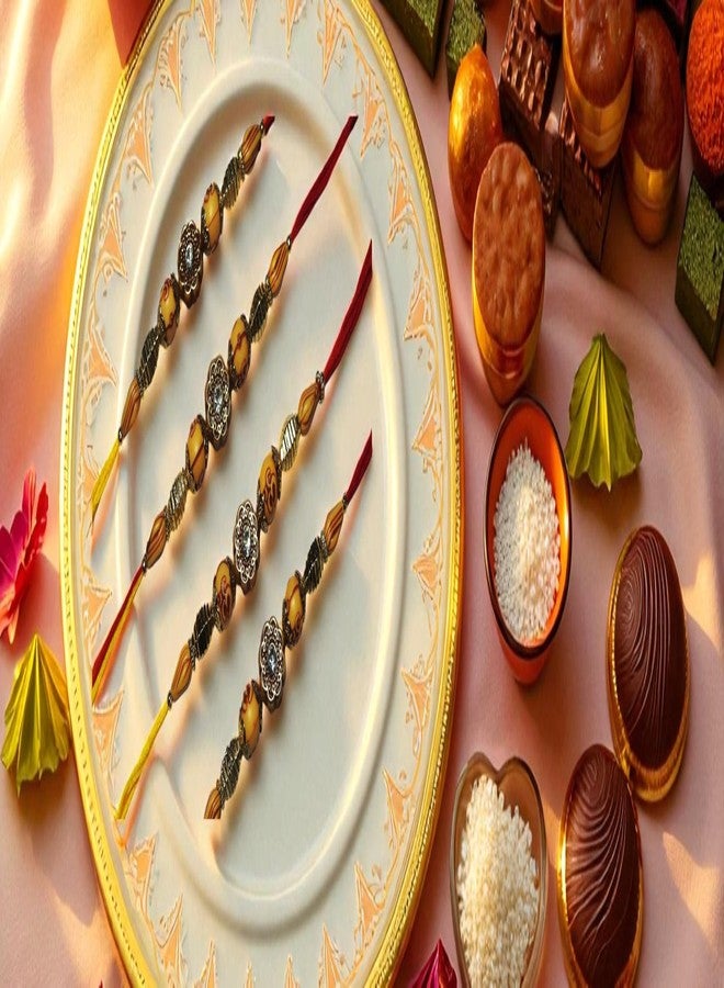 Premium Design Rakhi with Gift Hamper for Brother | Raksha Bandhan Special | Premium Rakhi with Roli Chawal Set of 4 - Image 4