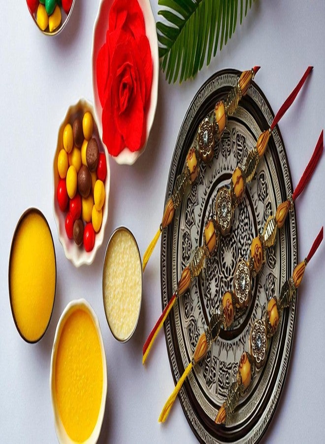 Premium Design Rakhi with Gift Hamper for Brother | Raksha Bandhan Special | Premium Rakhi with Roli Chawal Set of 4 - Image 2