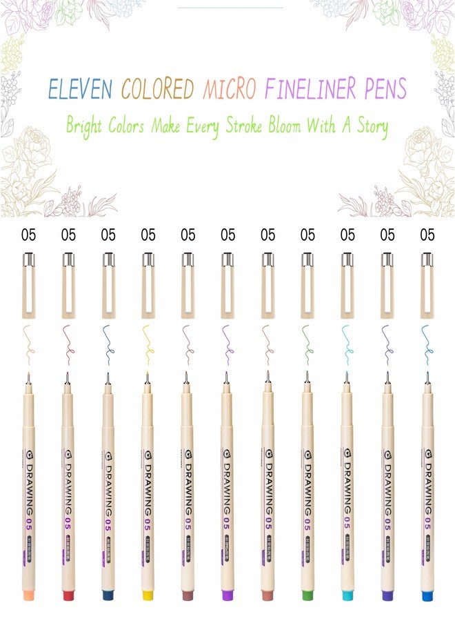 Toptime 21 Pack Fineliner Pens, 10 Size Black Felt Tip Pens 11 Color Pens Set 0.45mm Micro Drawing Markers, Technical Calligraphy Pen Waterproof No Bleed Pen for Bible, Journaling, Illustration - Image 3