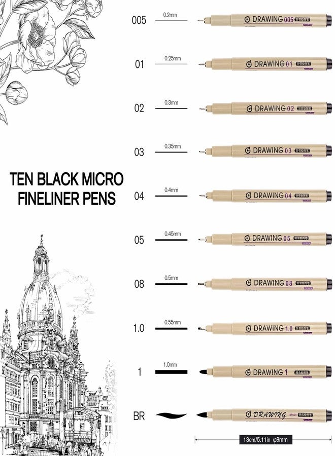 Toptime 21 Pack Fineliner Pens, 10 Size Black Felt Tip Pens 11 Color Pens Set 0.45mm Micro Drawing Markers, Technical Calligraphy Pen Waterproof No Bleed Pen for Bible, Journaling, Illustration - Image 2