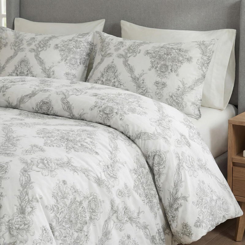 Cozaline 100% Cotton Duvet Cover Set Queen Size â€“ Elegant Damask Print, Soft & Breathable Bedding with Zipper and Corner Ties, 3-Piece Reversible Comforter Cover Set - Image 5