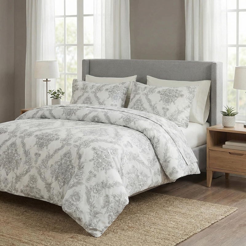 Cozaline 100% Cotton Duvet Cover Set Queen Size â€“ Elegant Damask Print, Soft & Breathable Bedding with Zipper and Corner Ties, 3-Piece Reversible Comforter Cover Set - Image 4