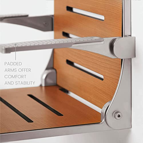 Seachrome Silhouette Comfort Folding Wall Mount Shower Bench Seat with Arms, Teak Seat with Silver Frame - Image 4