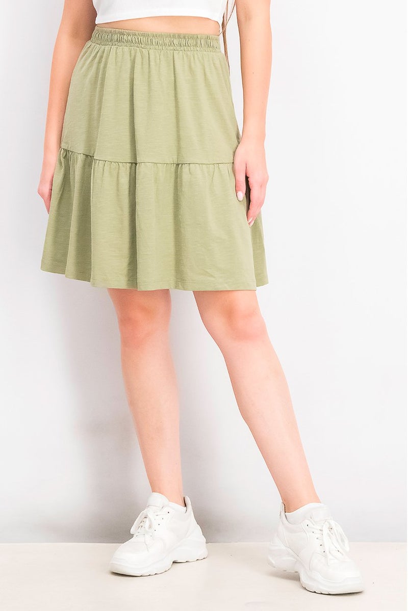 ESPRIT Women Pull,On Plain Mini Skirt, Olive - Image 1