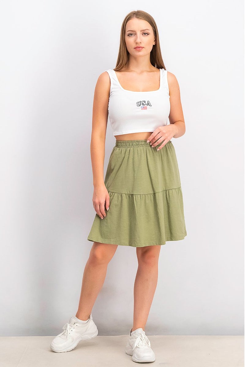 ESPRIT Women Pull,On Plain Mini Skirt, Olive - Image 3