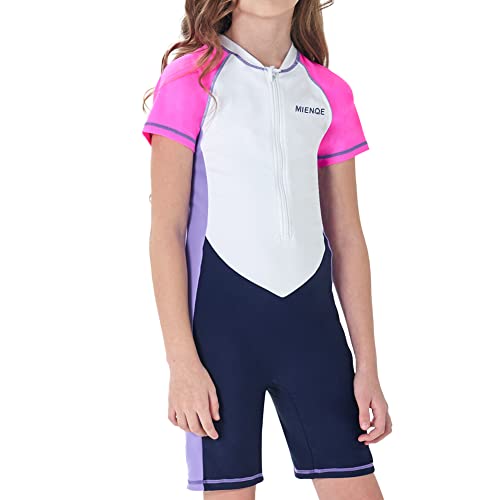 MIENOE Teen Girls One Piece Swimsuit Kid Girls' Water Sport Short Swimsuit UPF 50+ Sun Protection Bathing Suits (Size 12-14Years, White) - Image 1