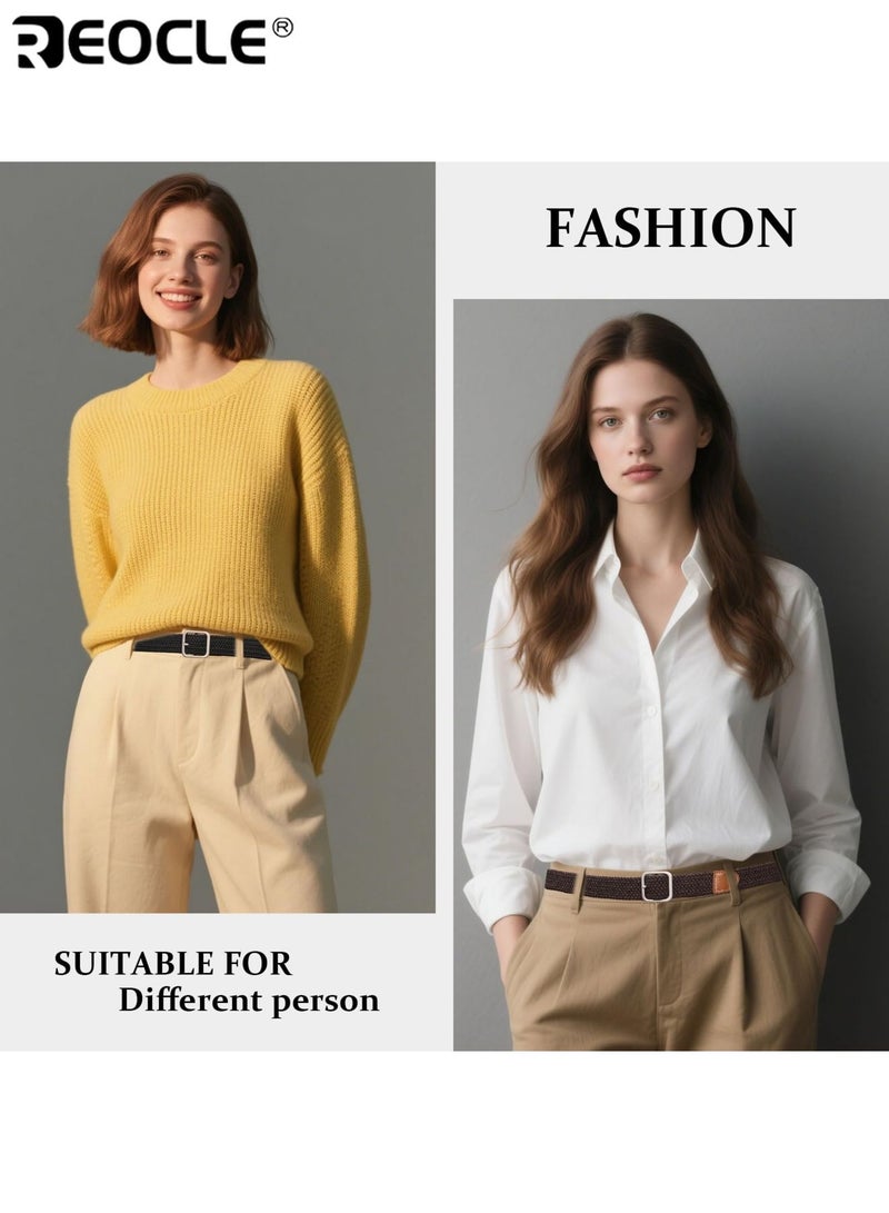 REOCLE Women's Canvas Belt with Square Buckle Trendy Design No-Drill Installation Durable Material Adjustable Length Stylish Versatile Suitable for Casual Formal Wear Parties Weddings Daily Use Ideal Trendy Accessory for Men Women Adults(105cm) - Image 4