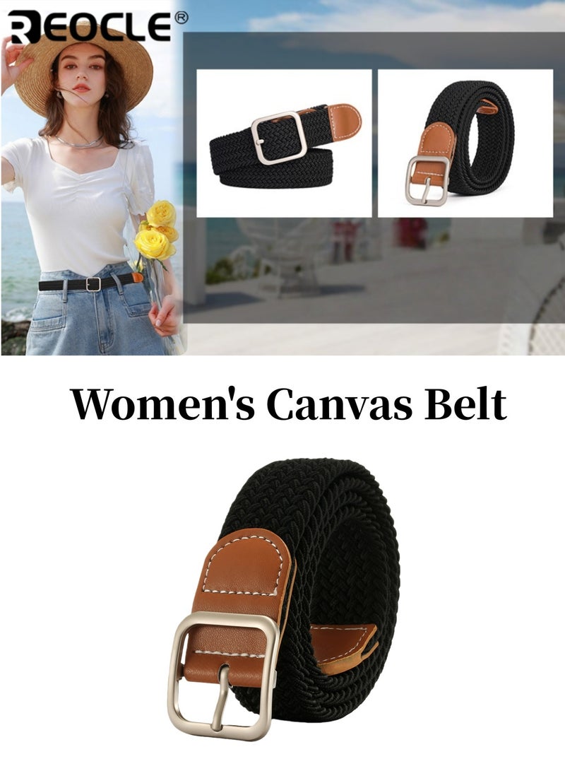 REOCLE Women's Canvas Belt with Square Buckle Trendy Design No-Drill Installation Durable Material Adjustable Length Stylish Versatile Suitable for Casual Formal Wear Parties Weddings Daily Use Ideal Trendy Accessory for Men Women Adults(105cm) - Image 1
