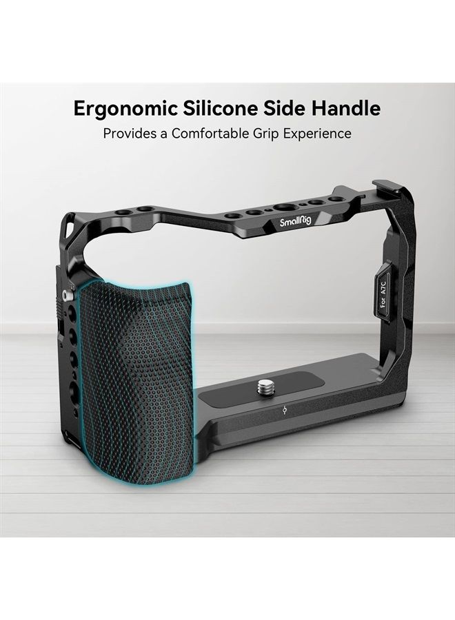 SmallRig Full Cage with Silicone Side Handle for Sony A7C, Comes with Locating Holes for ARRI, Quick Release Plate for Arca and Cold Shoe Mount - 3212B - Image 4
