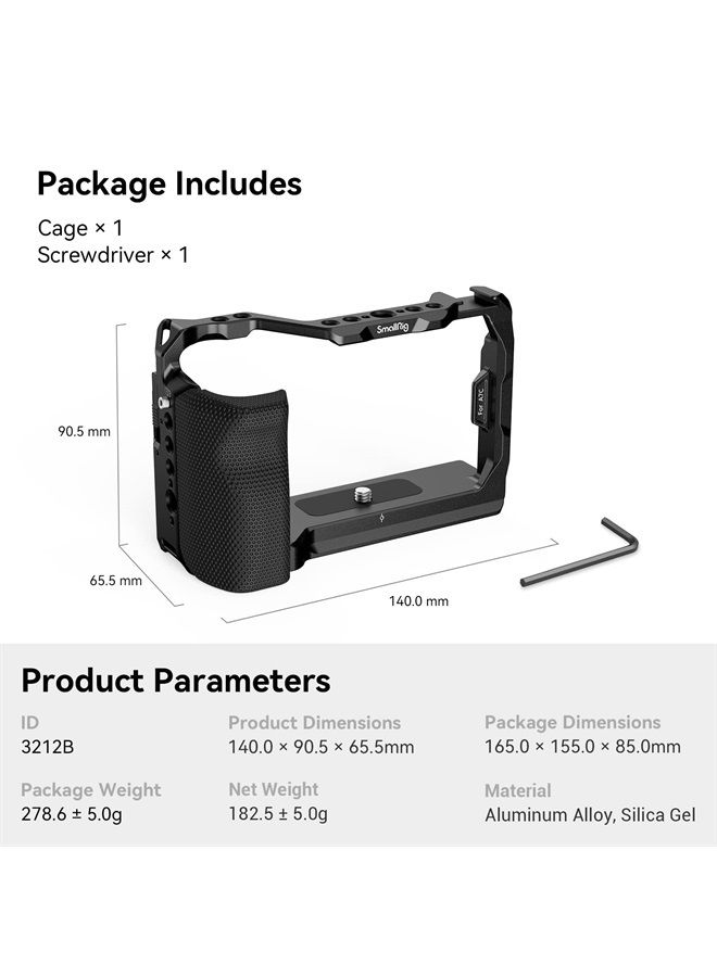 SmallRig Full Cage with Silicone Side Handle for Sony A7C, Comes with Locating Holes for ARRI, Quick Release Plate for Arca and Cold Shoe Mount - 3212B - Image 2