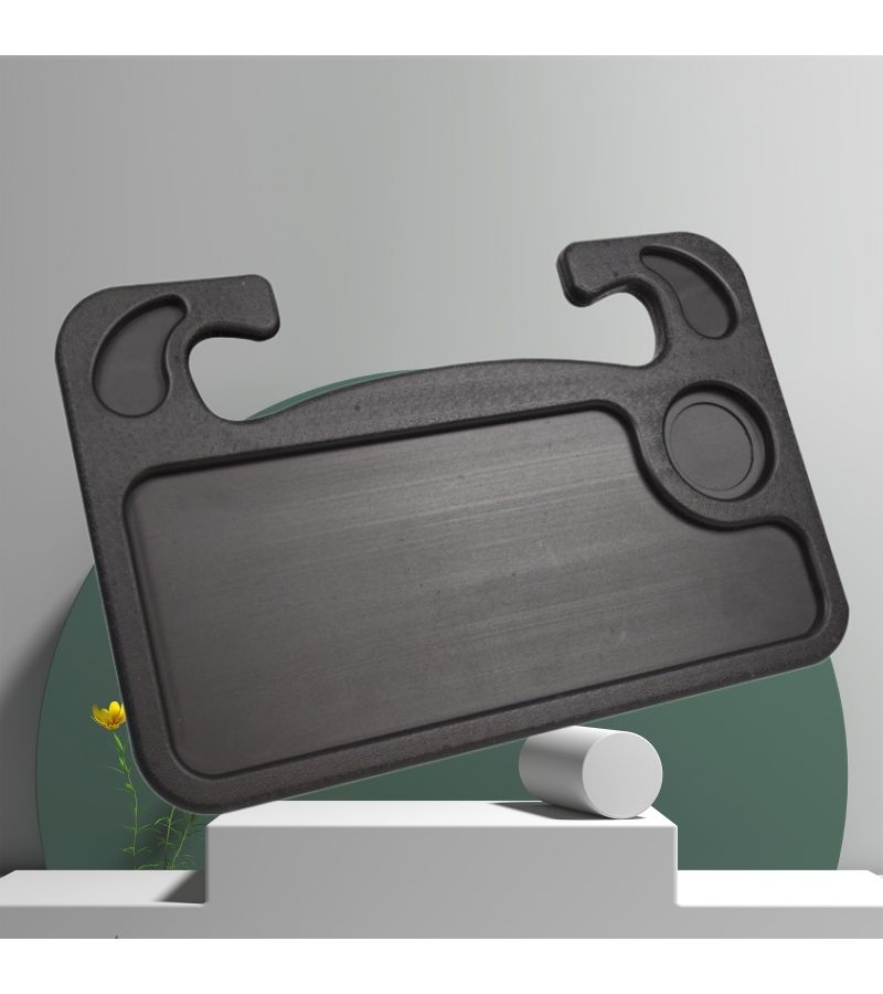 1pc 2 In 1 Car Steering Wheel Tray Black Desktop Organizer Laptop Table With Cup Holder High Strength Structure For Sedans Trucks SUVs Multifunctional Office Reading Car Organization Easy Exquisite Style - Image 4