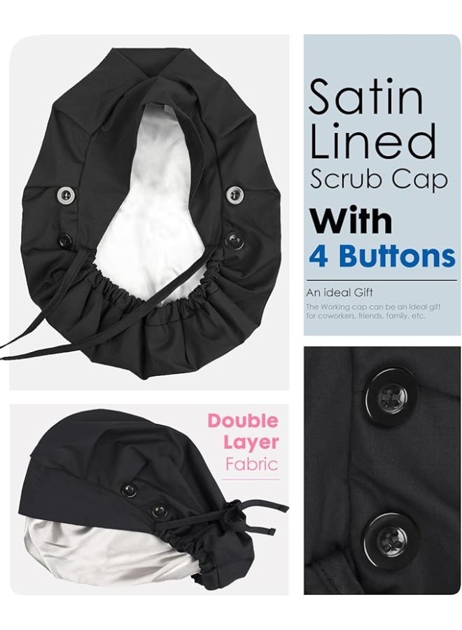 Ru syanl Satin-Lined Bouffant Scrub Cap for Women – Long Hair & Ponytail Protection, Surgical Nurse Cap with 4 Buttons - Image 4