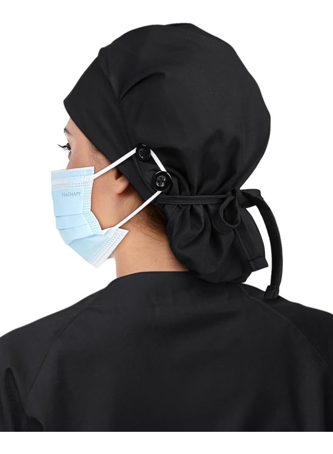 Ru syanl Satin-Lined Bouffant Scrub Cap for Women – Long Hair & Ponytail Protection, Surgical Nurse Cap with 4 Buttons - Image 5