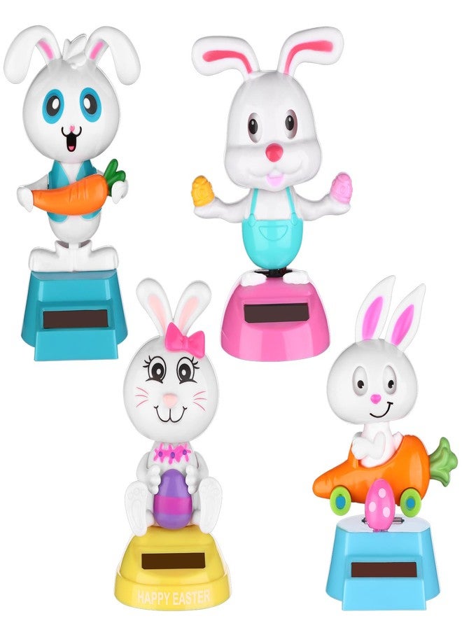 Welecom 4 Pack Rabbit Solar Powered Dancing Toys Bunny Car Shaking Head Dancer Doll Cute Bunny Rabbit with Eggs Car Windowsill Decor Toys Sun Catcher Car Dashboard Office Desk Decor - Image 1