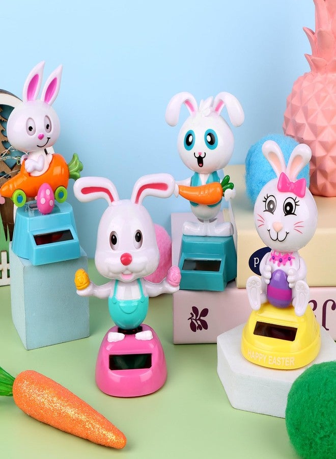Welecom 4 Pack Rabbit Solar Powered Dancing Toys Bunny Car Shaking Head Dancer Doll Cute Bunny Rabbit with Eggs Car Windowsill Decor Toys Sun Catcher Car Dashboard Office Desk Decor - Image 3