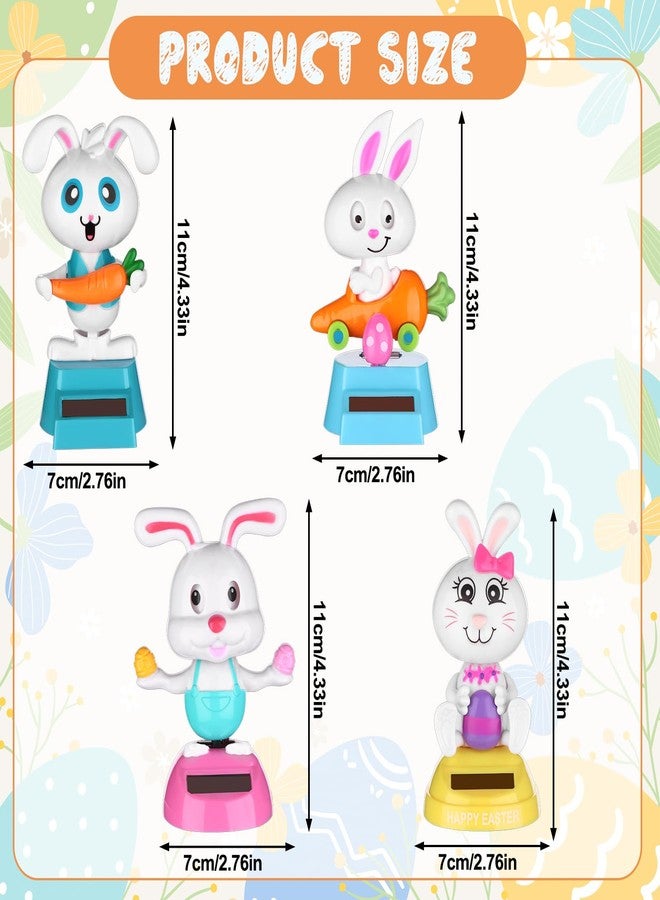 Welecom 4 Pack Rabbit Solar Powered Dancing Toys Bunny Car Shaking Head Dancer Doll Cute Bunny Rabbit with Eggs Car Windowsill Decor Toys Sun Catcher Car Dashboard Office Desk Decor - Image 2