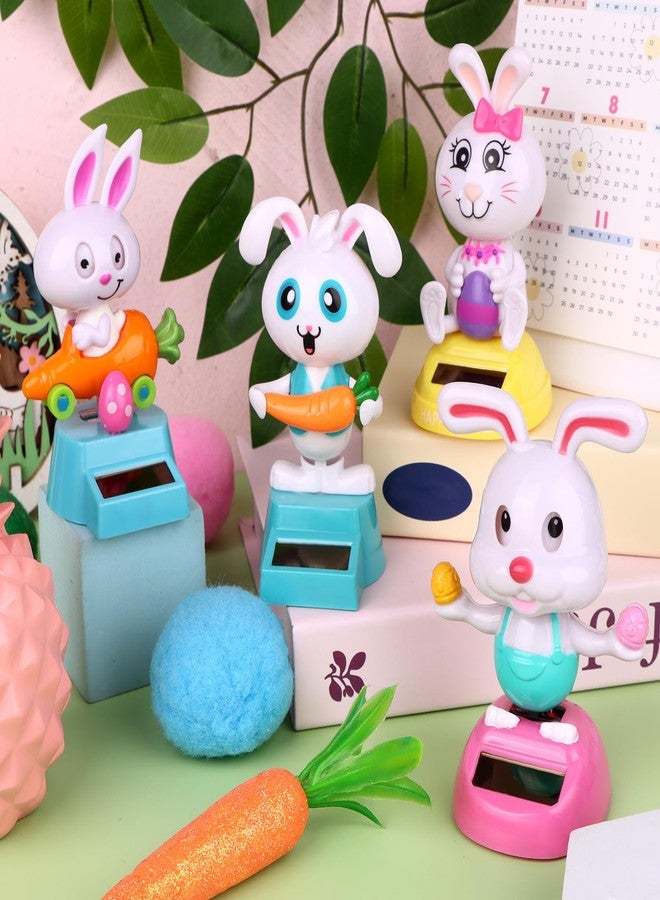 Welecom 4 Pack Rabbit Solar Powered Dancing Toys Bunny Car Shaking Head Dancer Doll Cute Bunny Rabbit with Eggs Car Windowsill Decor Toys Sun Catcher Car Dashboard Office Desk Decor - Image 5