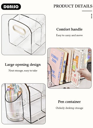 Magazine Holder with Pen Holder, Clear File Organizer with Handle, Desk Accessories Organizers with 4 Compartments, Large Capacity Bookends, Desktop Book Storage for Home, Office, School - view 5