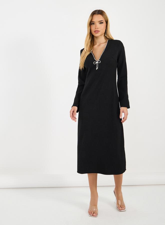 ستايلي فستان ميدي سادة مُرصع بالأحجار - Image 4