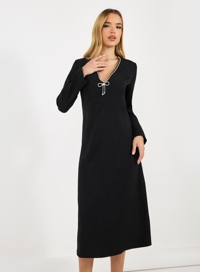 ستايلي فستان ميدي سادة مُرصع بالأحجار - Image 2