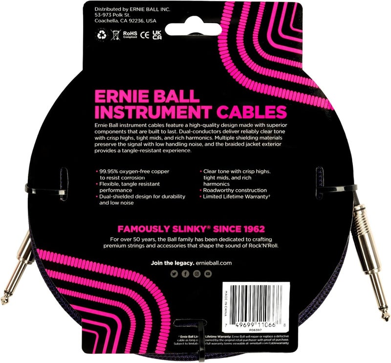 Ernie Ball 25ft Braided Instrument Cable - Purple/Black - Image 2