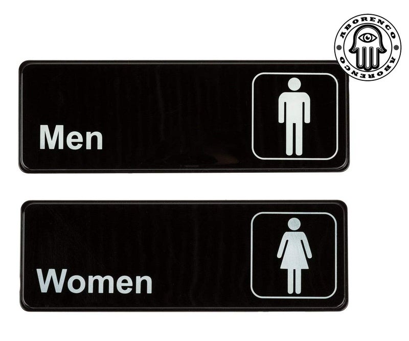 AborenCo Men and Women Restrooms Commercial Signs Set Toilet Door Plates for Business Restaurant, 3" x 9" - Image 3