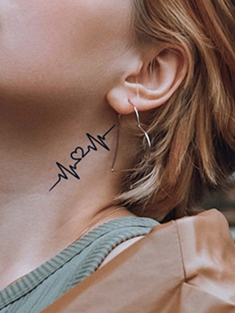Temporary Tattoo Sticker with Black Heartbeat and Small Heart Design - 1pc - Image 3