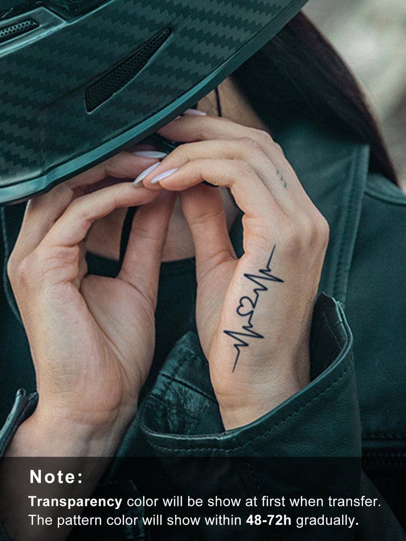 Temporary Tattoo Sticker with Black Heartbeat and Small Heart Design - 1pc - Image 2