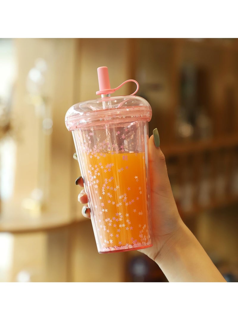 كابتن تيك Double-Walled Straw Drinking Cup, 420ml Reusable Coffee Cup with Lid and Straw for Juice, Coffee, Smoothies, Latte, Macchiato, Whiskey, Ideal Gift - Image 3