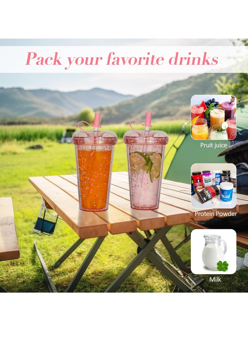 كابتن تيك Double-Walled Straw Drinking Cup, 420ml Reusable Coffee Cup with Lid and Straw for Juice, Coffee, Smoothies, Latte, Macchiato, Whiskey, Ideal Gift - Image 5