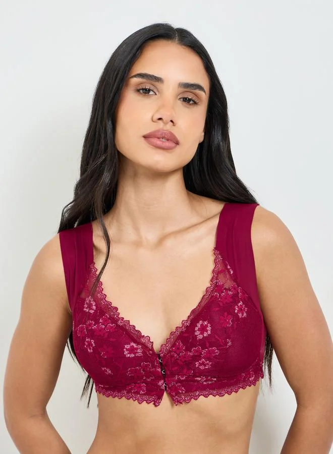 Take Two Solid Lace Bulk Front Padded Non Wired Regular Bra