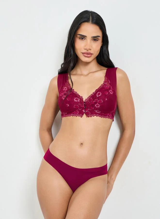 Take Two Solid Lace Bulk Front Padded Non Wired Regular Bra