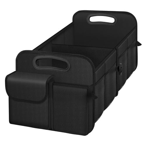 HABOPET Trunk Organizer Collapsible Waterproof car Trunk Organizer for SUVs Sedans Car Storage Organizers with Reinforced Handles Car Accessories for Women and Men 2 Compartments 52L Black - Image 1