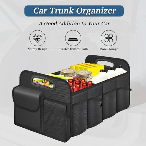 HABOPET Trunk Organizer Collapsible Waterproof car Trunk Organizer for SUVs Sedans Car Storage Organizers with Reinforced Handles Car Accessories for Women and Men 2 Compartments 52L Black - Image 3